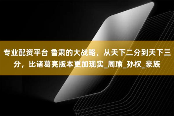 专业配资平台 鲁肃的大战略，从天下二分到天下三分，比诸葛亮版本更加现实_周瑜_孙权_豪族