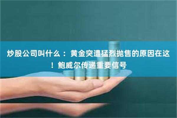 炒股公司叫什么 ：黄金突遭猛烈抛售的原因在这！鲍威尔传递重要信号