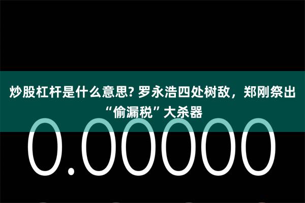 炒股杠杆是什么意思? 罗永浩四处树敌，郑刚祭出“偷漏税”大杀器